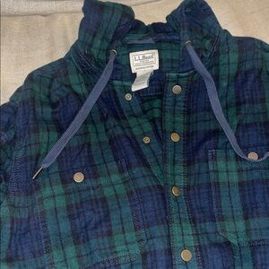 L.L. Bean Men's Blue and Green Checkered sweatshirt button up vintage